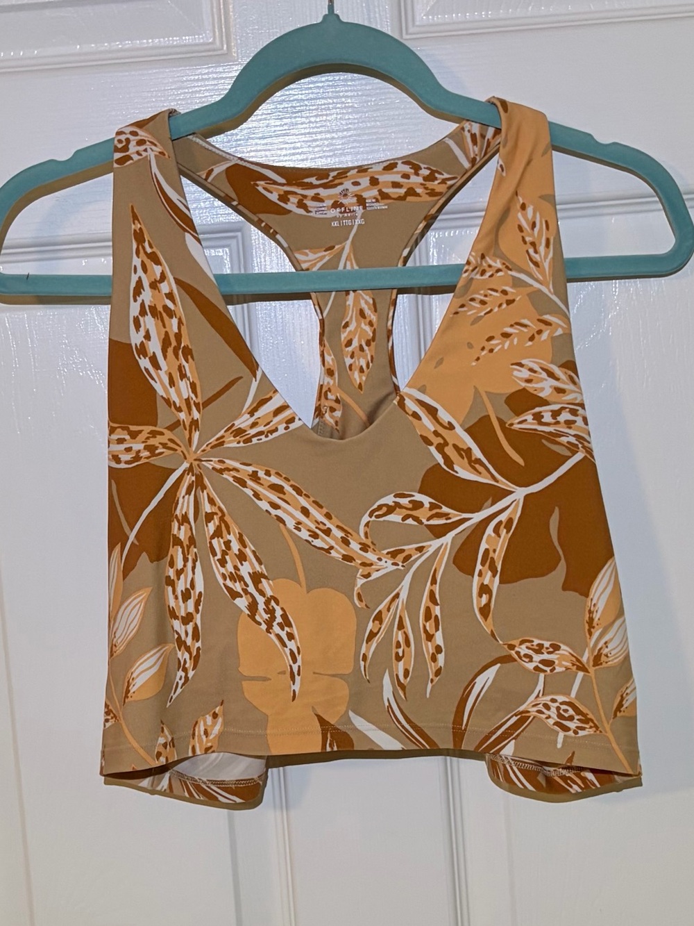 Offline by Aerie Palm Print Racerback Sports Bra Top - peach/Tan. XXL Plus